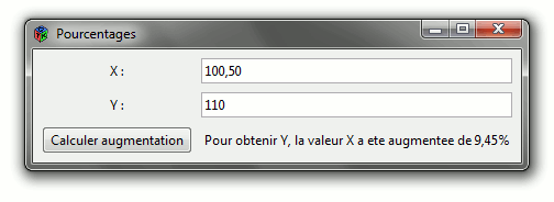 La fenêtre du programme simple de calcul de pourcentages fait au premier TP